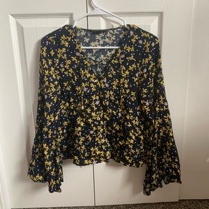Zara Dark Blue and Yellow Blouse Size XS